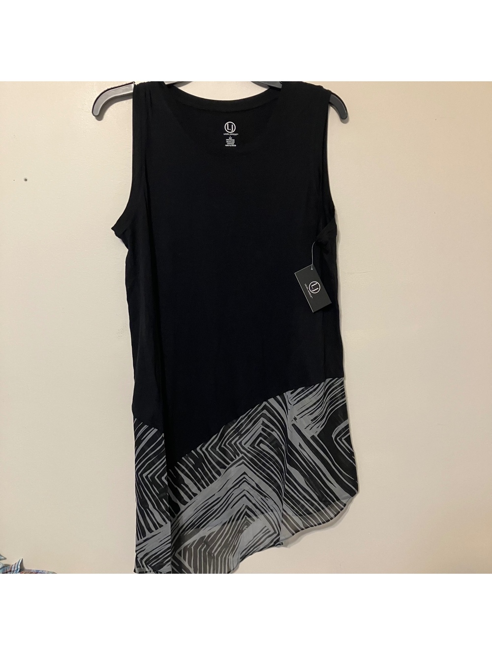 Laura Janelle Yoga Mom Chic Black Sleeveless Asymmetric Hem Tunic Top Large-New